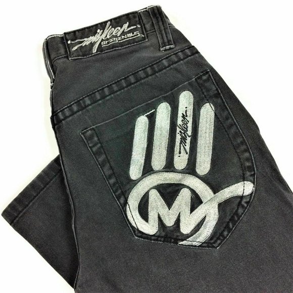Miskeen Jeans Straight Relaxed Black Denim Vintage - Picture 1 of 4